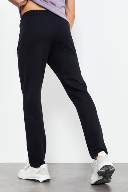 Navy Blue Zippered Hem Classic Fit Men's Tracksuit Bottom - 84649