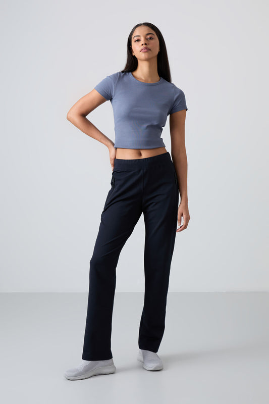 Navy Blue Zippered Comfort Fit Classic Hem Women's Tracksuit Bottom - 94195