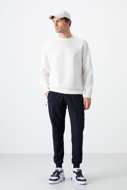 Navy Blue Zippered Standard Fit Jogger Men's Tracksuit Bottom - 84587