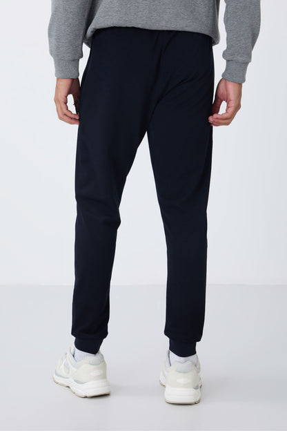 Navy Blue Zippered Standard Fit Jogger Men's Tracksuit Bottom - 84651