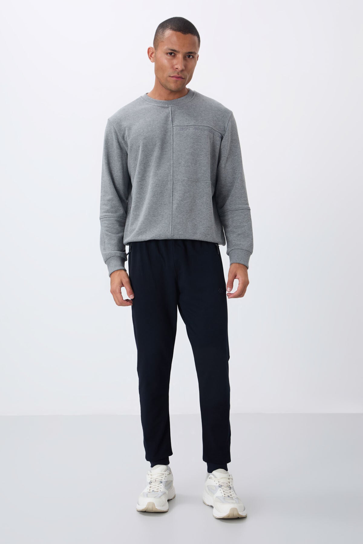 Navy Blue Zippered Standard Fit Jogger Men's Tracksuit Bottom - 84651