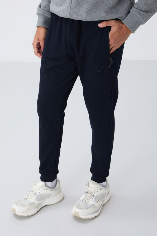Navy Blue Zippered Standard Fit Jogger Men's Tracksuit Bottom - 84651