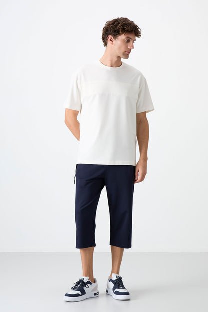 Navy Blue Zippered Standard Fit Classic Hem Men's Capri - 83091