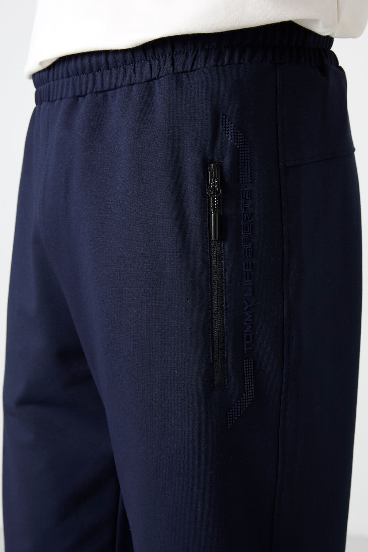 Navy Blue Zippered Standard Fit Classic Hem Men's Capri - 83091
