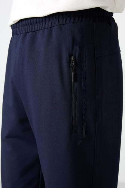 Navy Blue Zippered Standard Fit Classic Hem Men's Capri - 83091