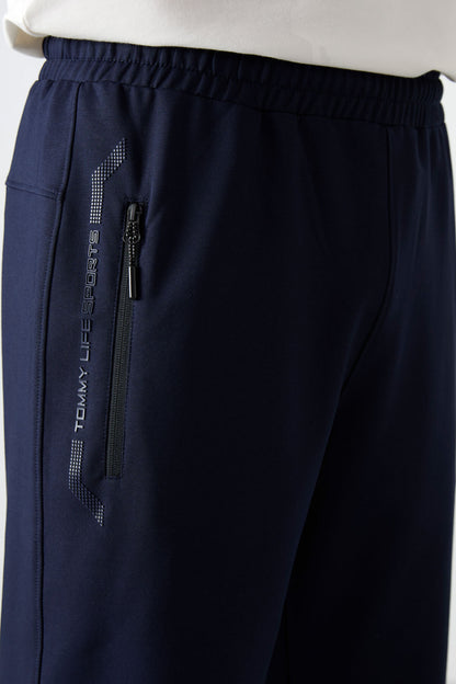 Navy Blue Zippered Standard Fit Classic Hem Men's Capri - 83091