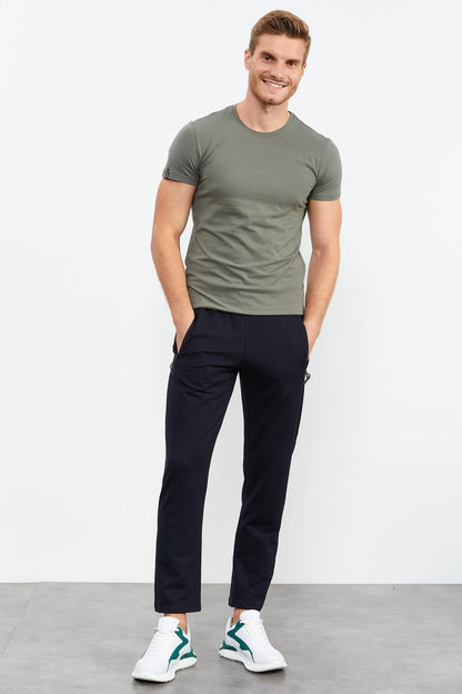 Navy Blue Zippered Detailed Standard Fit Classic Hem Men's Tracksuit Bottom - 84744