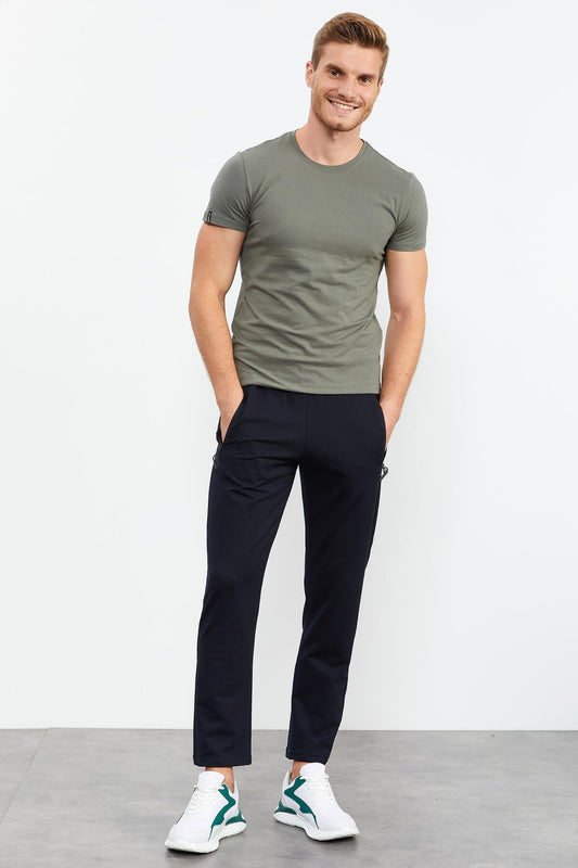 Navy Blue Zippered Detailed Standard Fit Classic Hem Men's Tracksuit Bottom - 84744