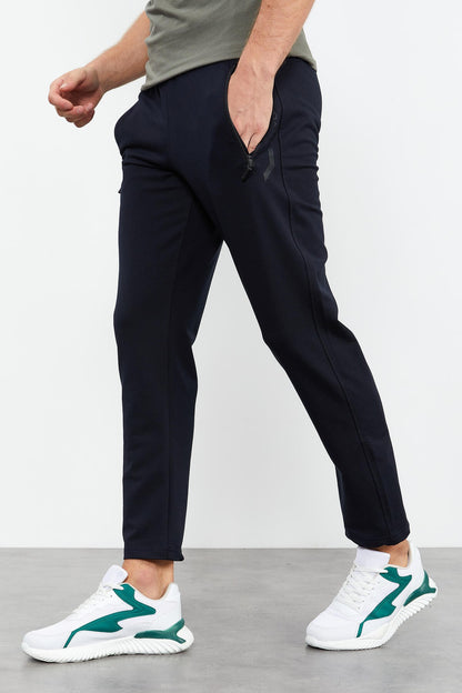 Navy Blue Zippered Detailed Standard Fit Classic Hem Men's Tracksuit Bottom - 84744