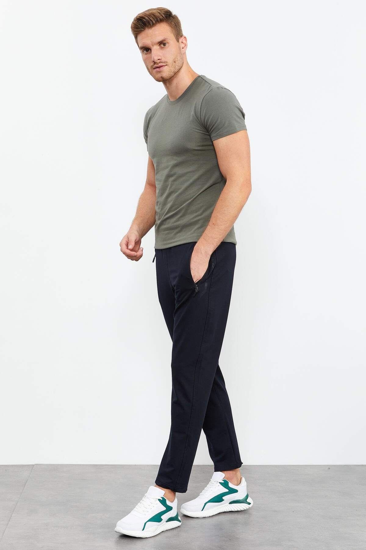 Navy Blue Zippered Detailed Standard Fit Classic Hem Men's Tracksuit Bottom - 84744