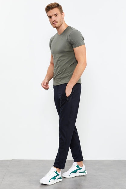 Navy Blue Zippered Detailed Standard Fit Classic Hem Men's Tracksuit Bottom - 84744