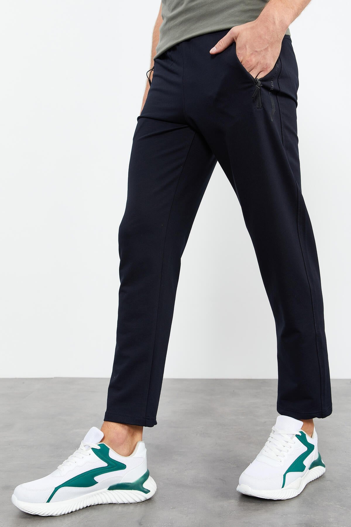 Navy Blue Zippered Detailed Standard Fit Classic Hem Men's Tracksuit Bottom - 84744