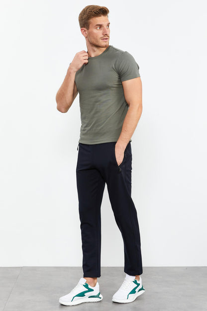 Navy Blue Zippered Detailed Standard Fit Classic Hem Men's Tracksuit Bottom - 84744
