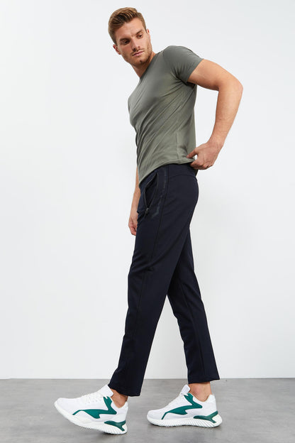 Navy Blue Zippered Detailed Standard Fit Classic Hem Men's Tracksuit Bottom - 84744