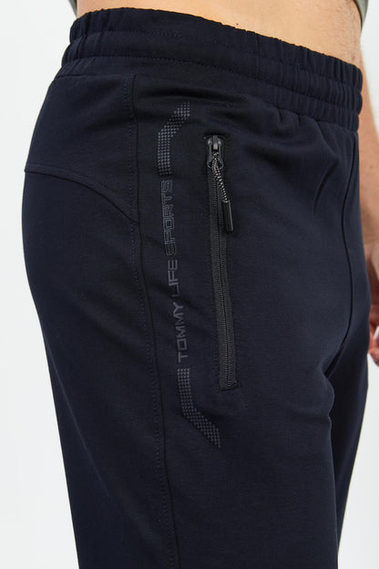 Navy Blue Zippered Detailed Standard Fit Classic Hem Men's Tracksuit Bottom - 84744