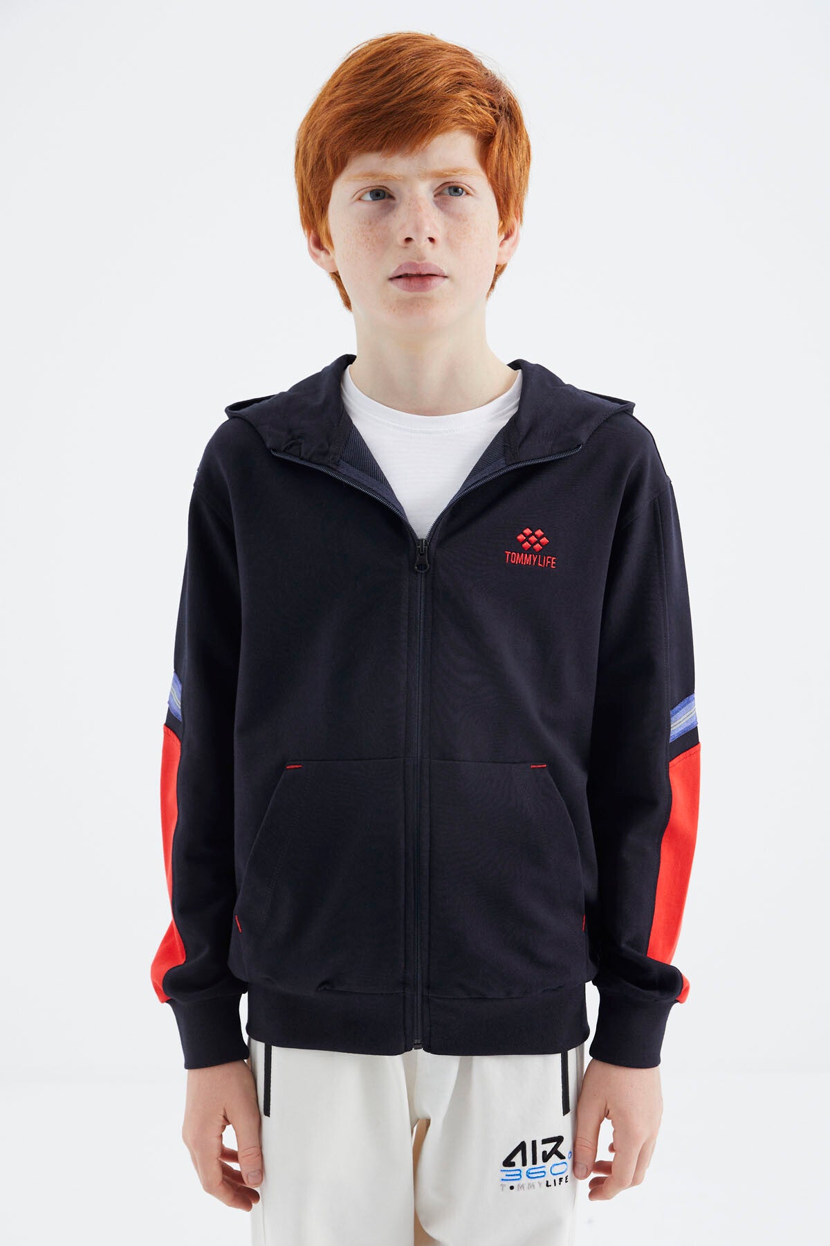 Navy Blue Zippered Boys' Sweatshirt - 11180