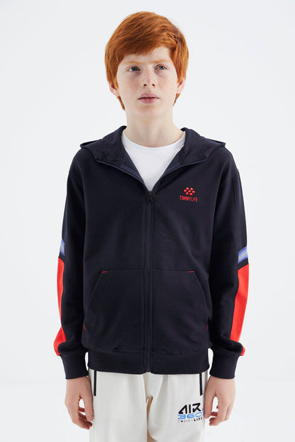 Navy Blue Zippered Boys' Sweatshirt - 11180