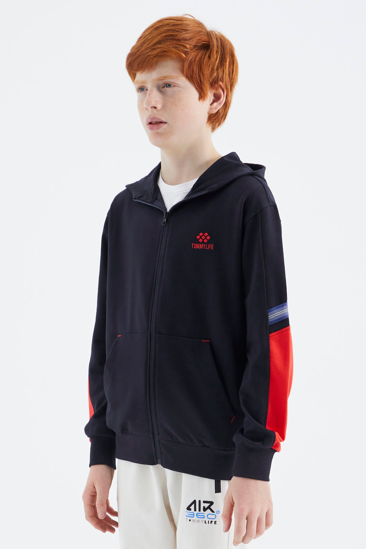 Navy Blue Zippered Boys' Sweatshirt - 11180