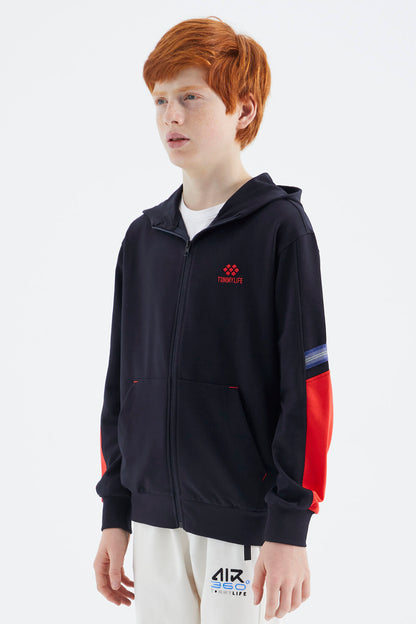 Navy Blue Zippered Boys' Sweatshirt - 11180