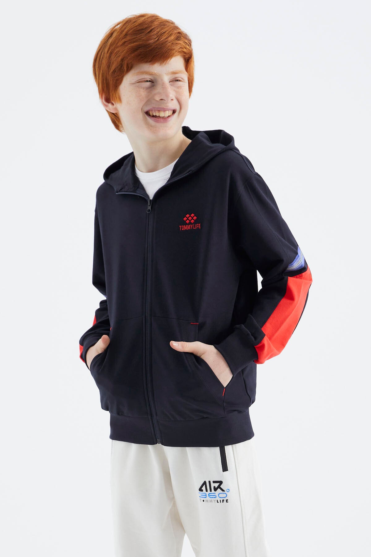 Navy Blue Zippered Boys' Sweatshirt - 11180