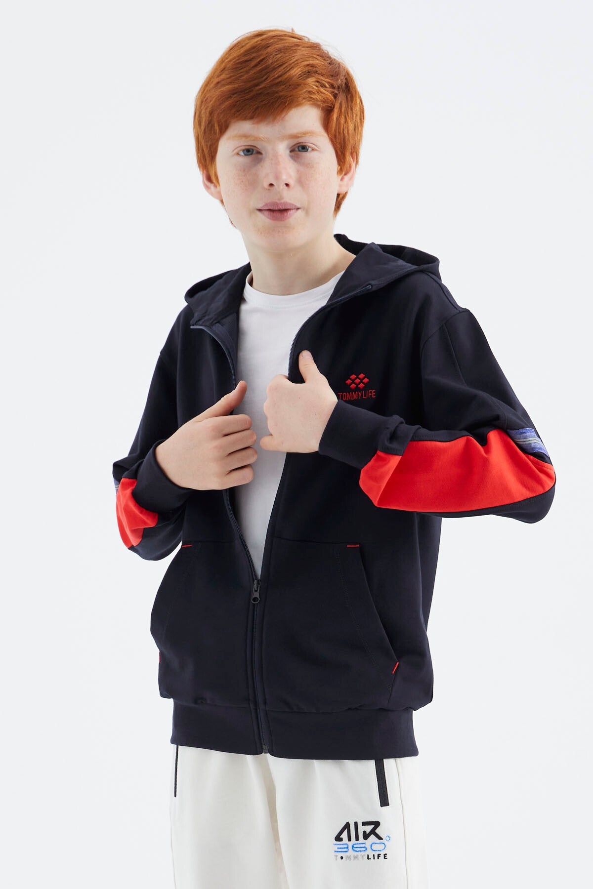 Navy Blue Zippered Boys' Sweatshirt - 11180