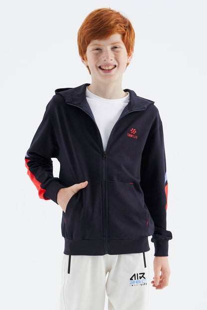 Navy Blue Zippered Boys' Sweatshirt - 11180
