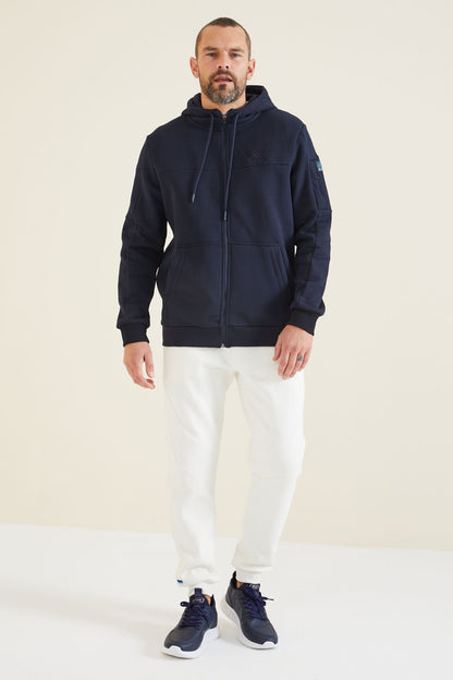 Navy Blue Zippered Men's Sweatshirt - 88303
