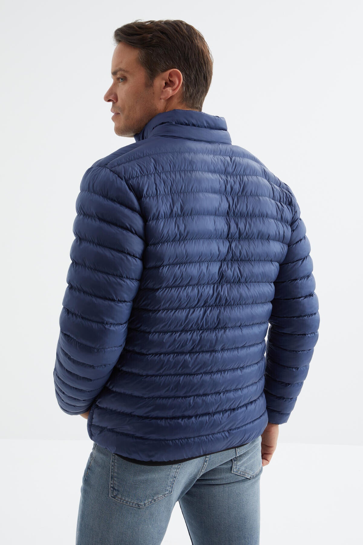 Navy Blue Zippered Standard Fit Cold-Resistant Men's Puffer Jacket - 88166