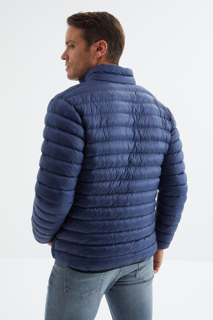 Navy Blue Zippered Standard Fit Cold-Resistant Men's Puffer Jacket - 88166
