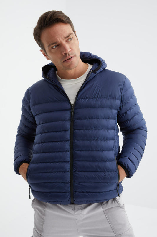Navy Blue Zippered Standard Fit Cold-Resistant Men's Inflatable Jacket - 88167
