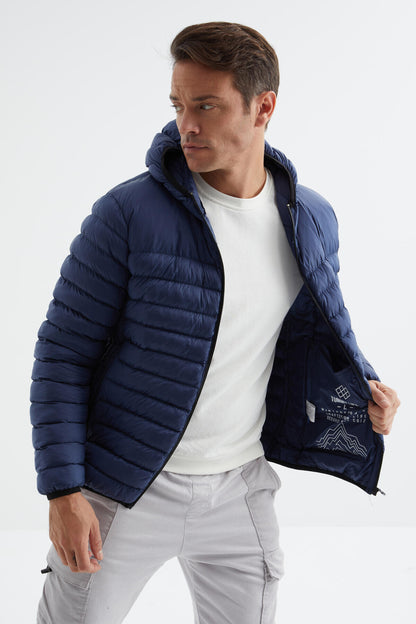Navy Blue Zippered Standard Fit Cold-Resistant Men's Inflatable Jacket - 88167