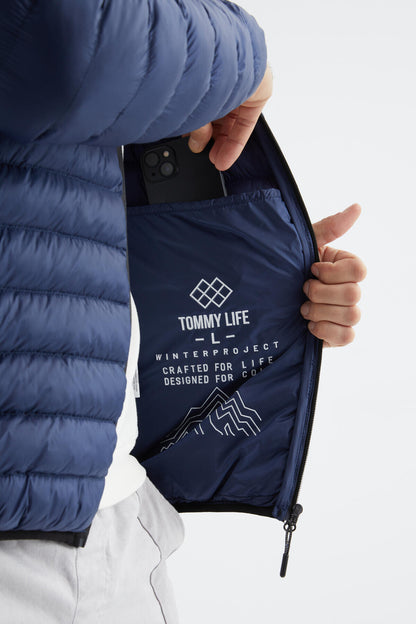 Navy Blue Zippered Standard Fit Cold-Resistant Men's Inflatable Jacket - 88167