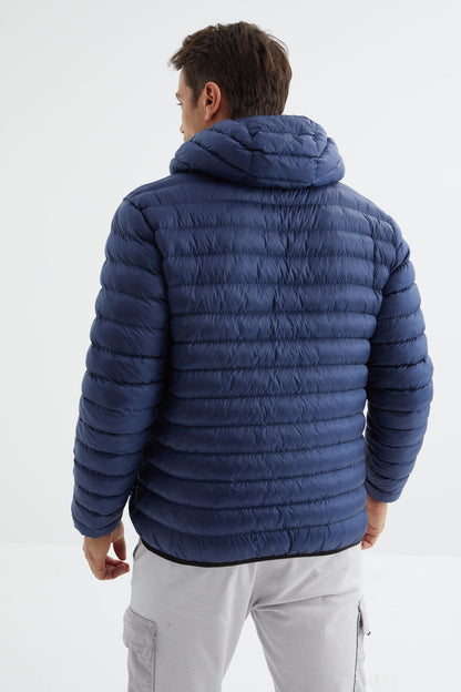 Navy Blue Zippered Standard Fit Cold-Resistant Men's Inflatable Jacket - 88167