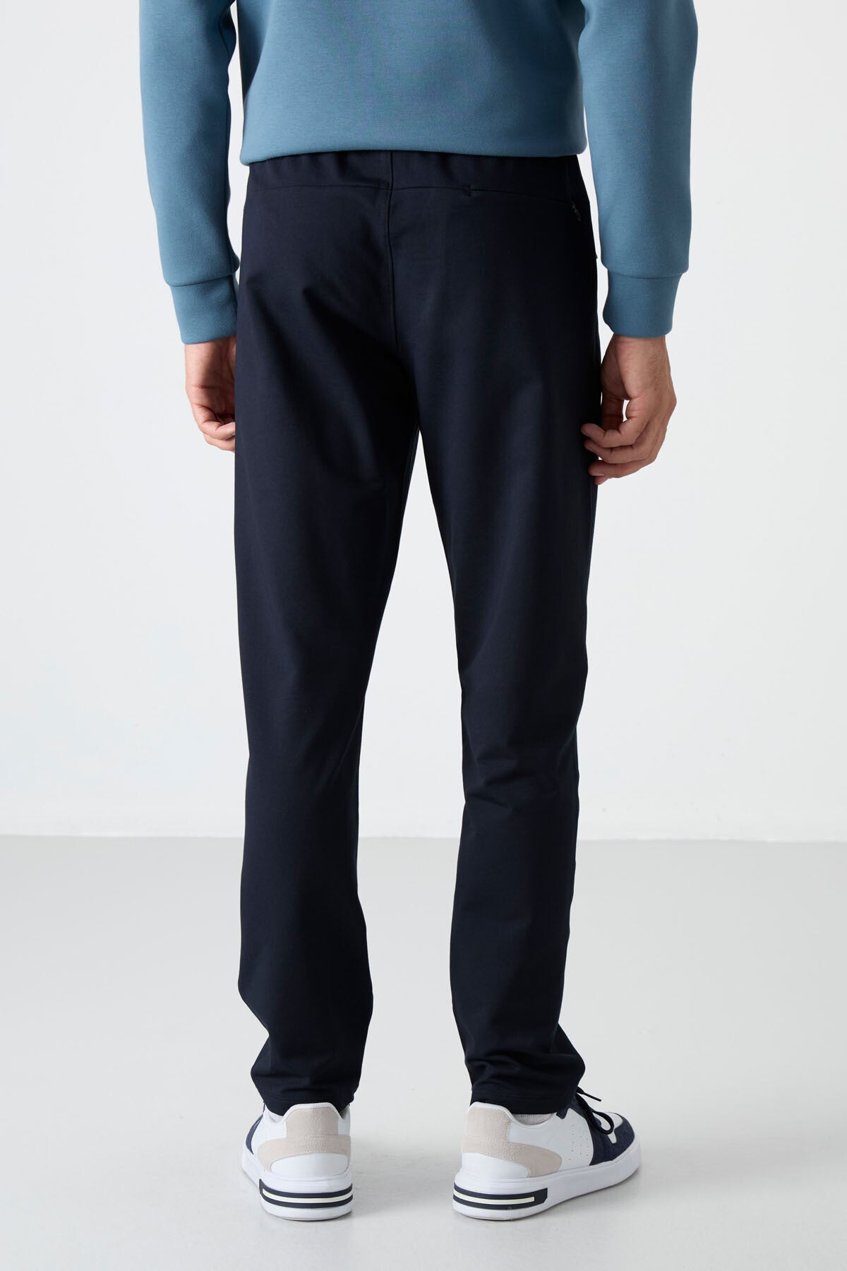 Navy Blue Zippered Three-Pocket Slim Fit Classic Cuffed Men's Tracksuit Bottom - 84671
