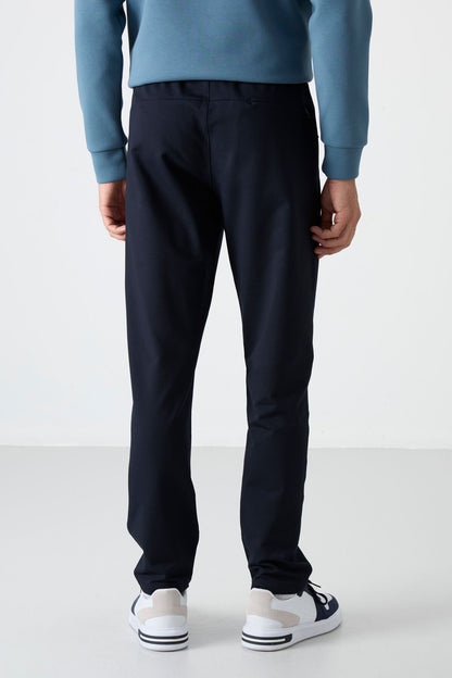 Navy Blue Zippered Three-Pocket Slim Fit Classic Cuffed Men's Tracksuit Bottom - 84671