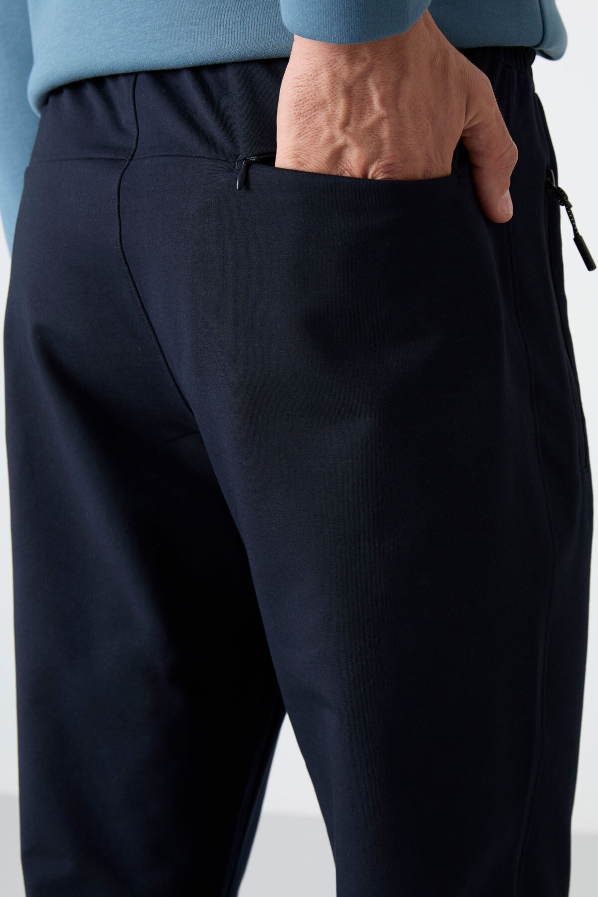 Navy Blue Zippered Three-Pocket Slim Fit Classic Cuffed Men's Tracksuit Bottom - 84671