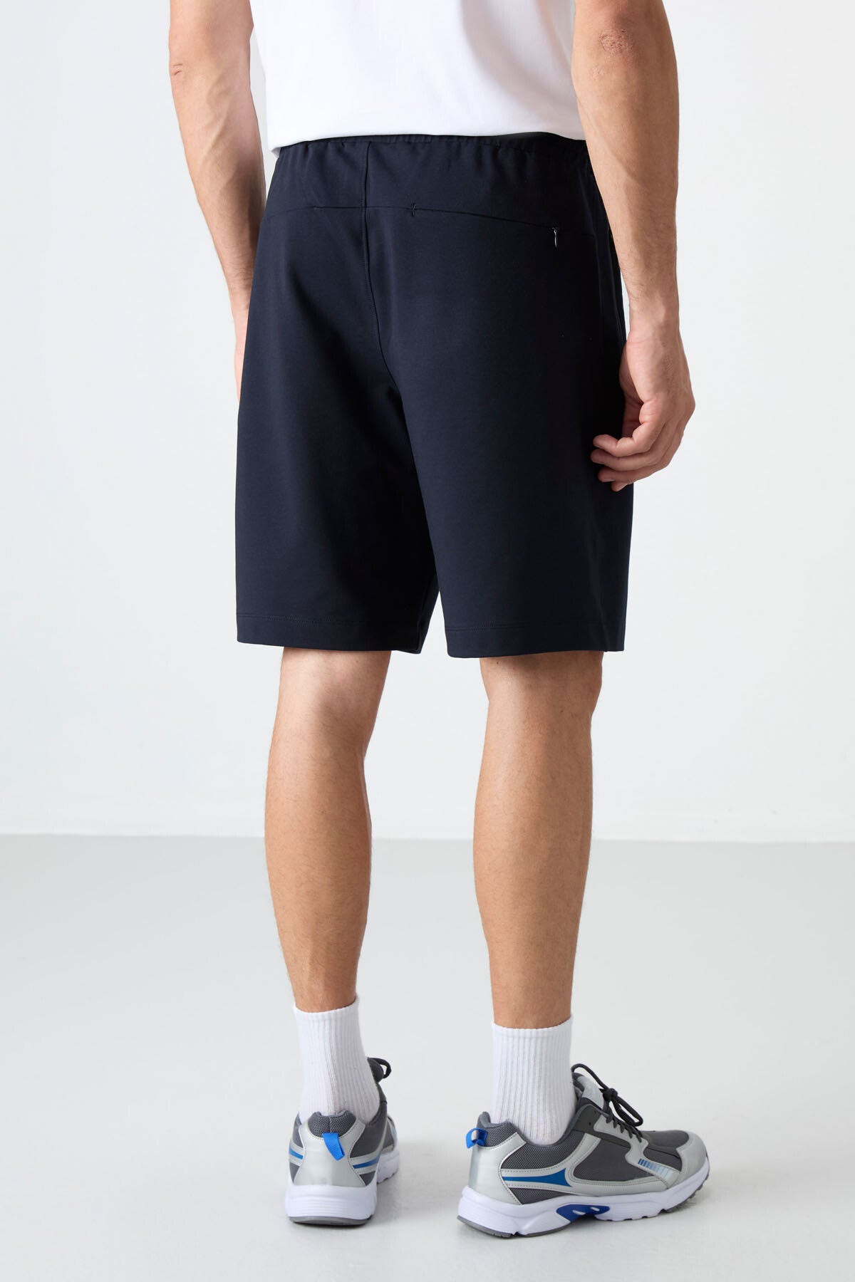 Navy Blue Hidden Zipper Back Pocket Laced Standard Fit Men's Shorts - 81136
