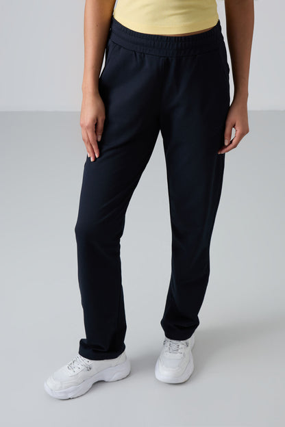 Navy Blue Hidden Zipper Pocket Comfortable Fit Classic Hem Women's Tracksuit Bottom - 94148