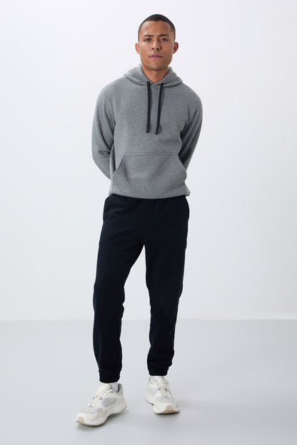 Navy Blue Hidden Zipper Comfort Fit Elastic Cuff Fleece Men's Tracksuit Bottom - 84866