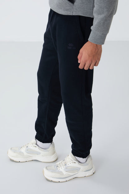 Navy Blue Hidden Zipper Comfort Fit Elastic Cuff Fleece Men's Tracksuit Bottom - 84866