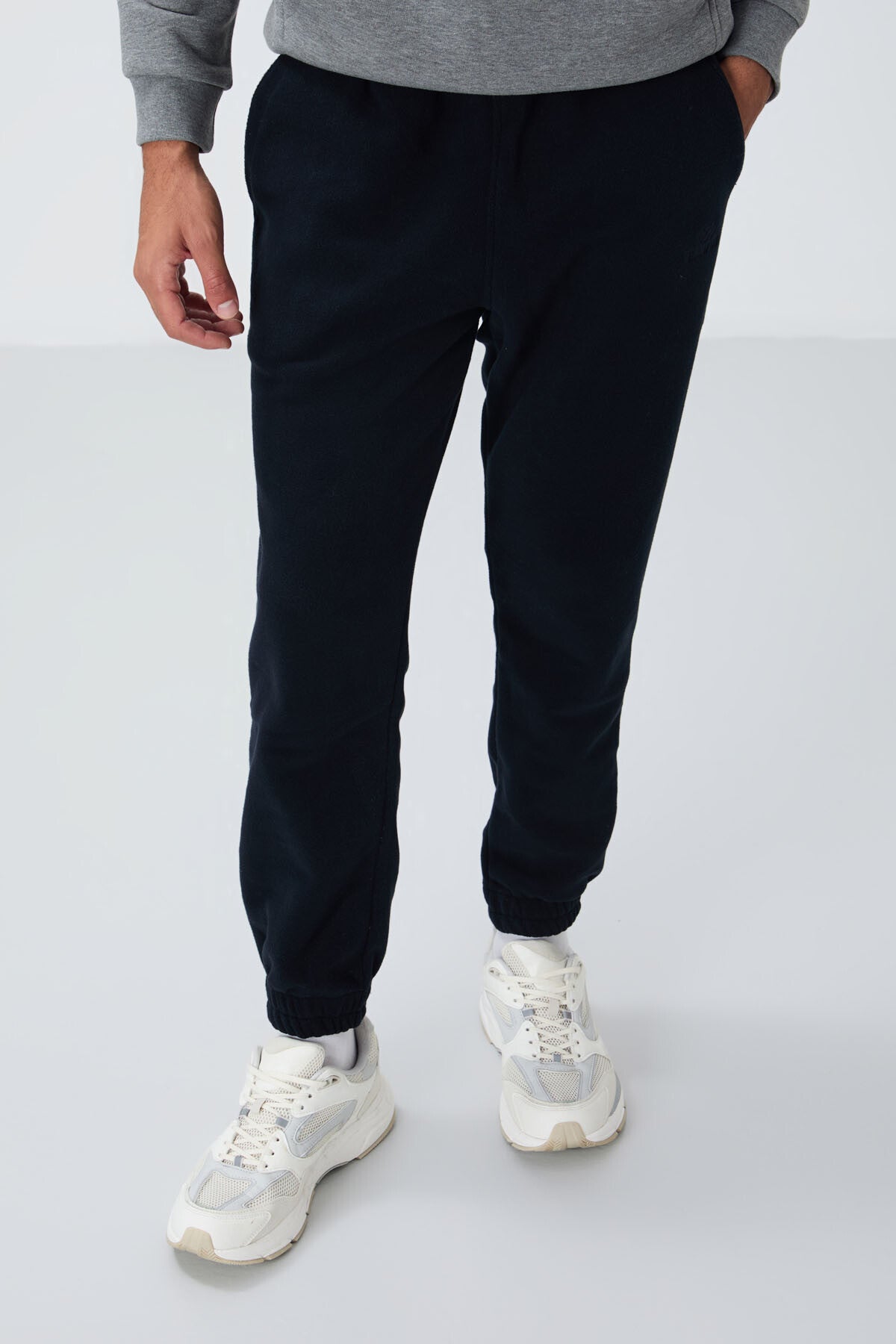 Navy Blue Hidden Zipper Comfort Fit Elastic Cuff Fleece Men's Tracksuit Bottom - 84866