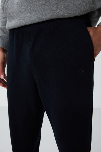 Navy Blue Hidden Zipper Comfort Fit Elastic Cuff Fleece Men's Tracksuit Bottom - 84866