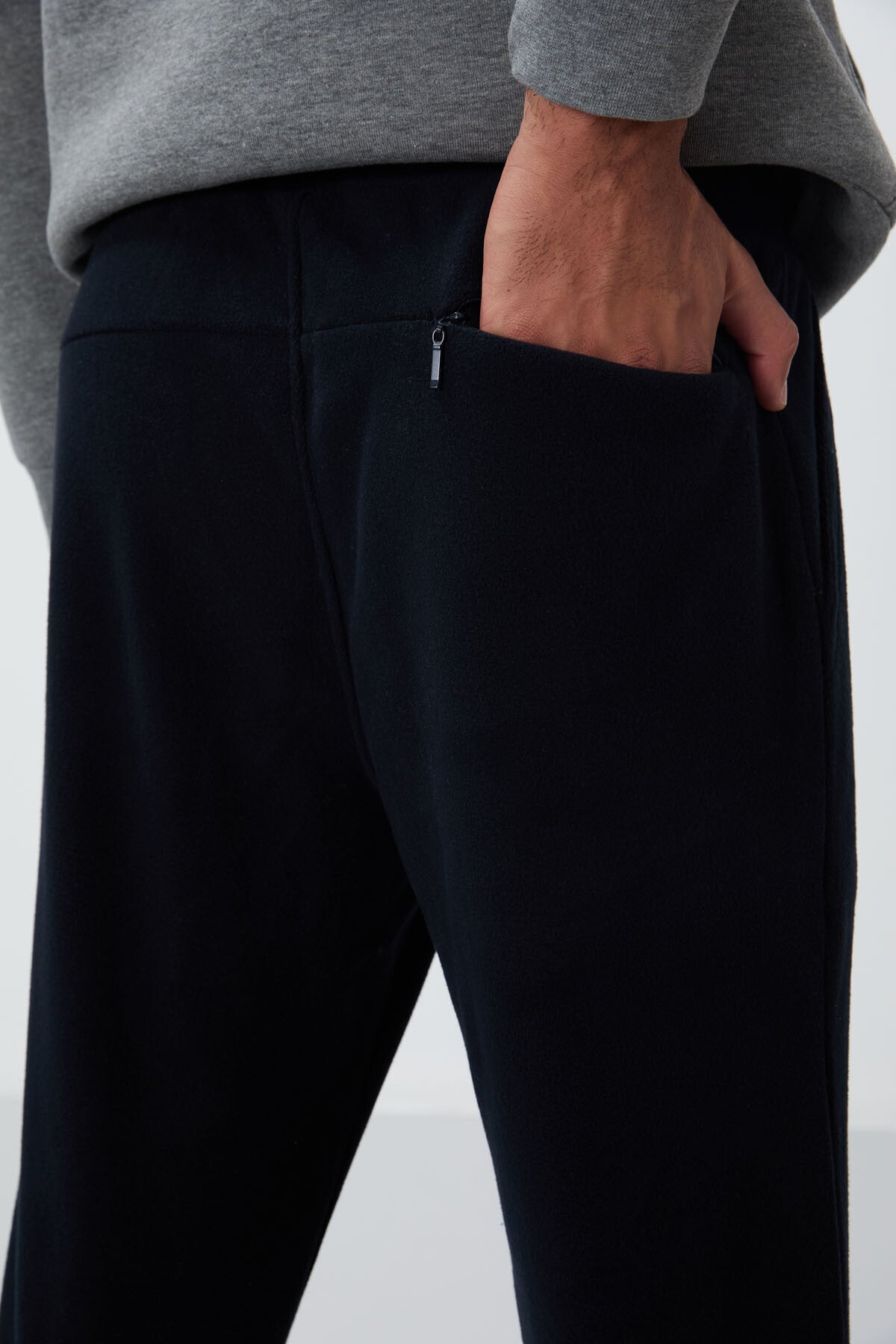 Navy Blue Hidden Zipper Comfort Fit Elastic Cuff Fleece Men's Tracksuit Bottom - 84866