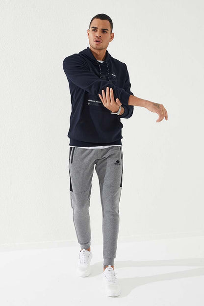 Navy Blue Camouflage Print Standard Fit Men's Hooded Sweatshirt - 87884