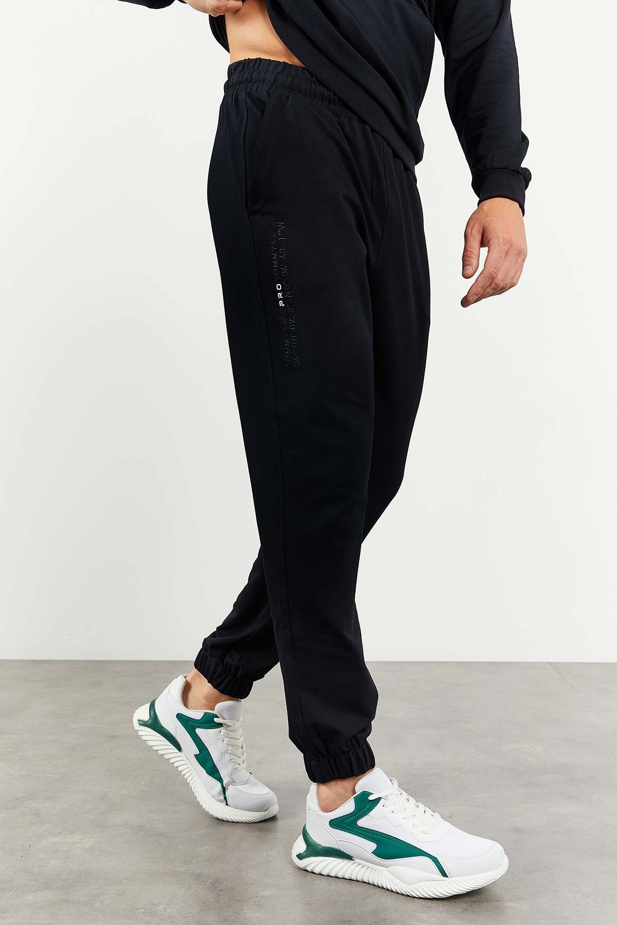 Navy Blue Hooded Kangaroo Pocket Elastic Cuffed Men's Oversize Tracksuit Set - 85117