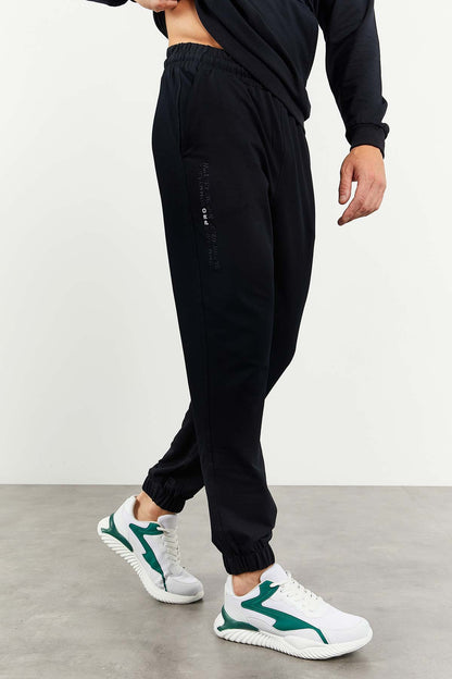 Navy Blue Hooded Kangaroo Pocket Elastic Cuffed Men's Oversize Tracksuit Set - 85117