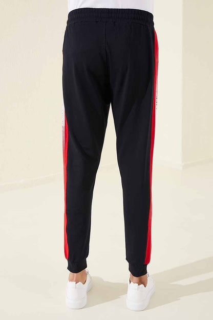 Navy - Red Zippered Pocket Printed Standard Fit Jogger Men's Tracksuit Bottom - 84657
