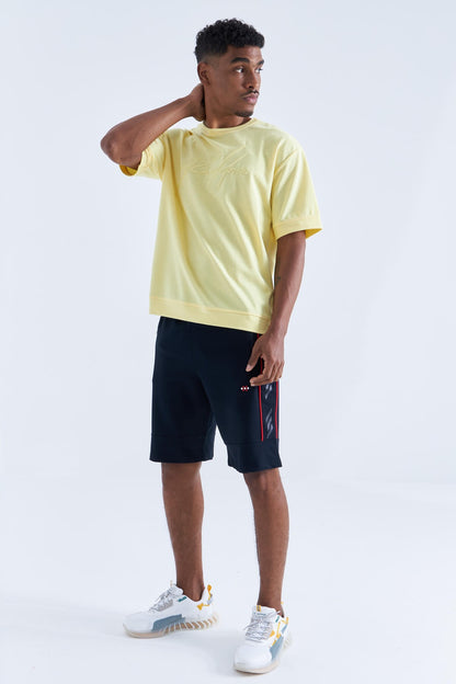 Navy - Red Side Striped Standard Fit Men's Shorts - 81148