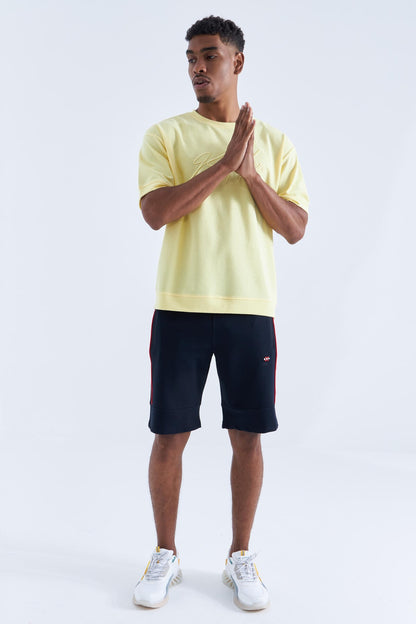 Navy - Red Side Striped Standard Fit Men's Shorts - 81148
