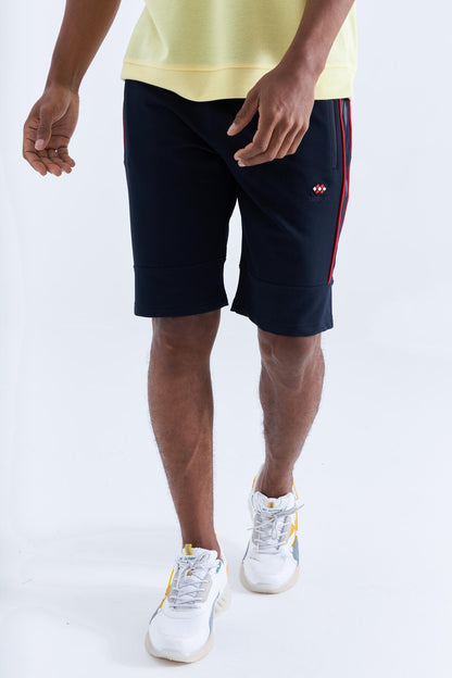 Navy - Red Side Striped Standard Fit Men's Shorts - 81148
